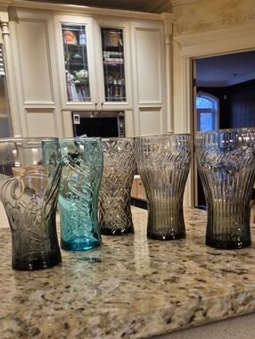 5 piece coca cola Assorted Embossed Glass Drinking